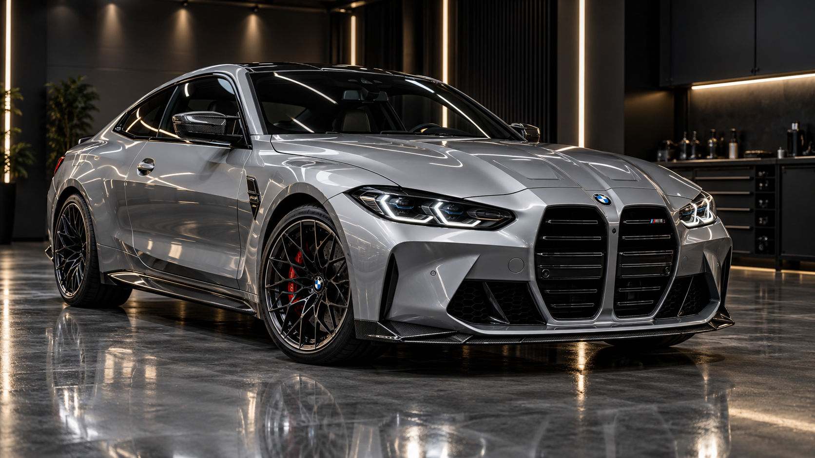 Silver BMW M4 in a premium detailing studio