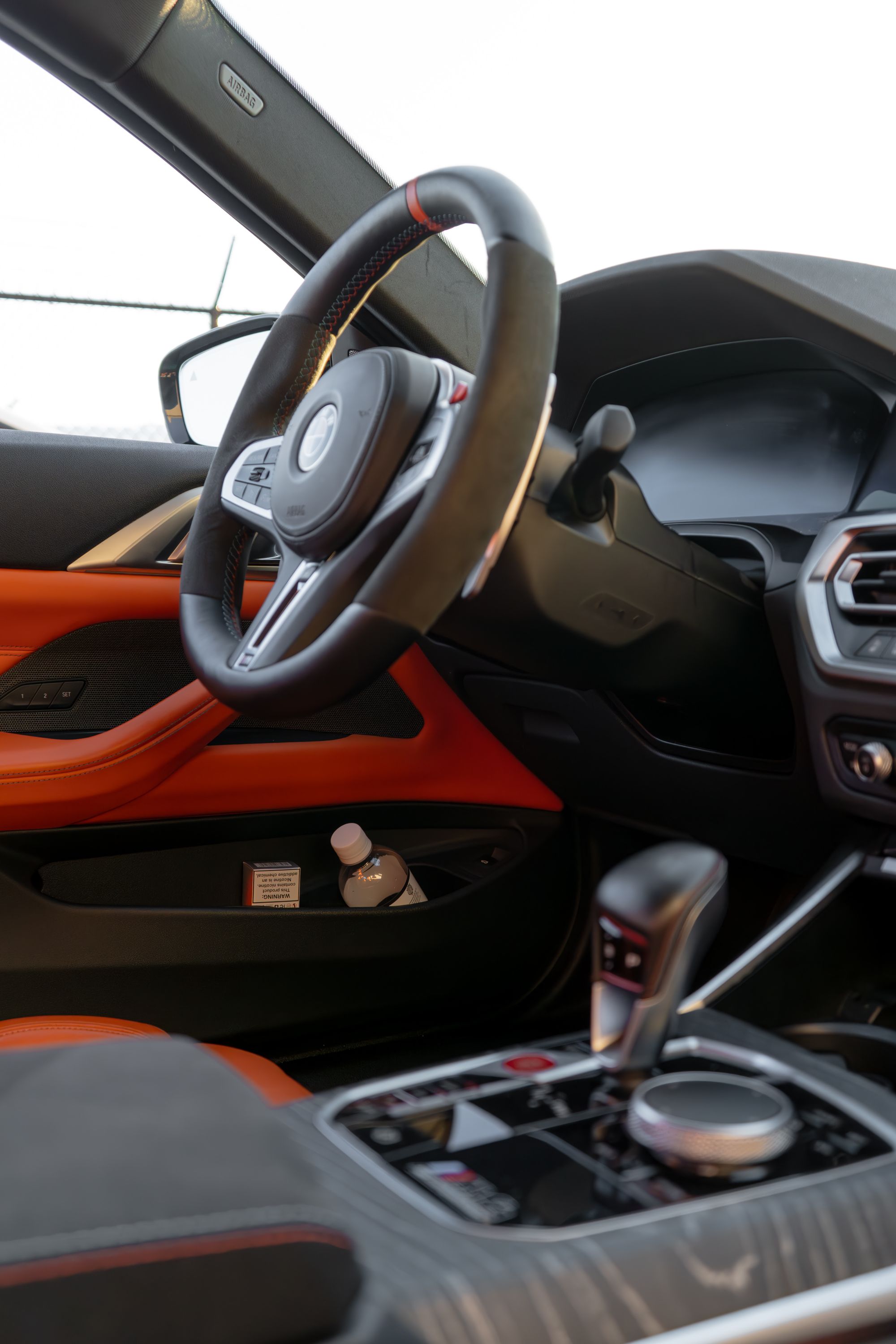 Detailed black leather and modern vehicle cabin