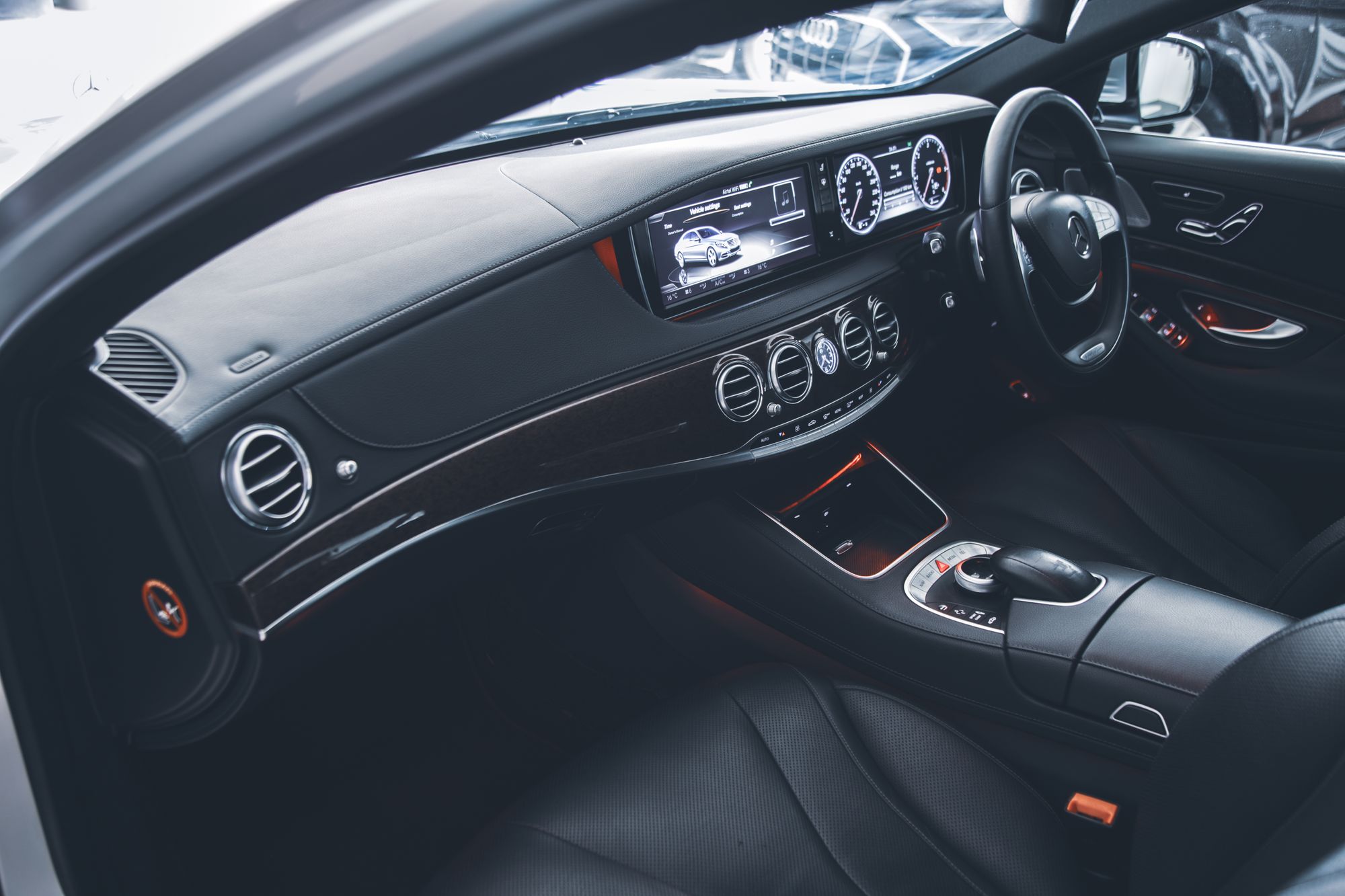 Refined black leather interior with clean, detailed surfaces